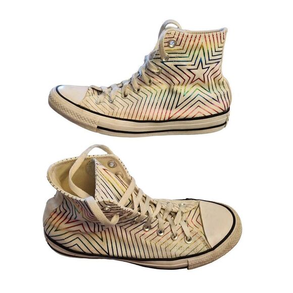 CONVERSE High Top Shoes White Rainbow Metallic Star 565396F Women's US 9 - Picture 1 of 5